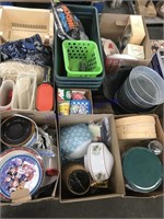 Pallet--tupperware, dishes, planters, coal bucket,