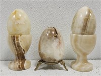 Lot of 3 Vintage Stone Egg Decor with Stands