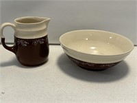 2- Brown Oxford pottery stoneware bowl and