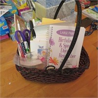 Basket, Greeting Cards, Pens, Note Pads