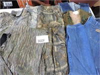 Mens XL Cammo & Blue Jean Bibs, Vests, Pants