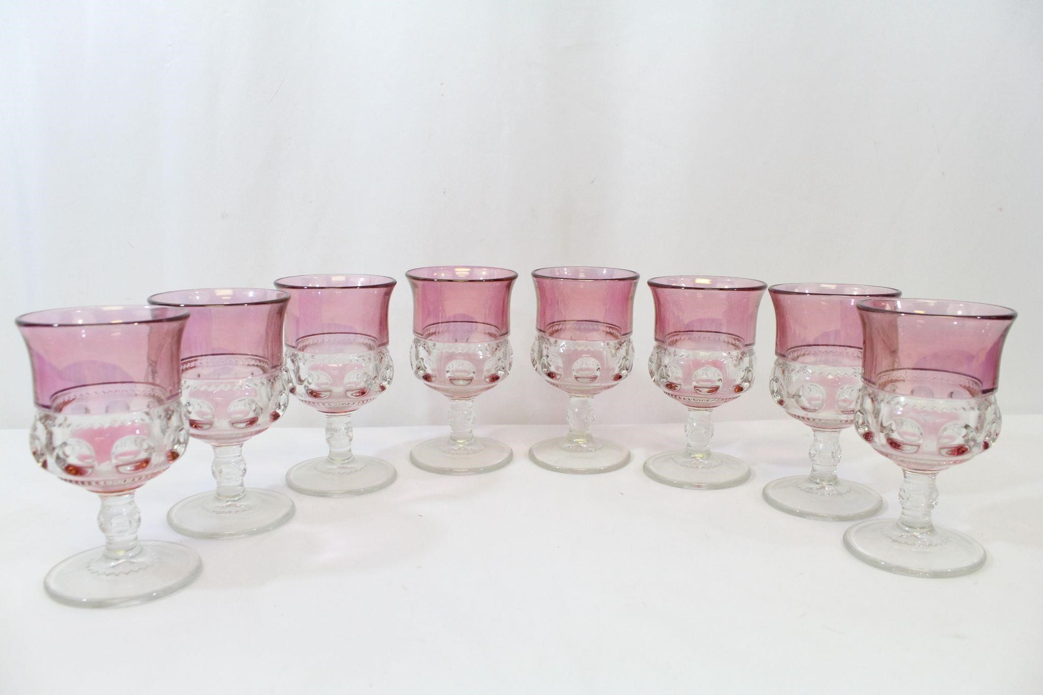 8 Tiffin Francis'n Cranberry "Kings Crown" Goblets