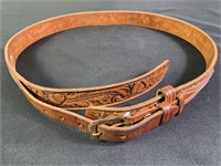 Hand Stamped Acorn Leather Belt - 36"