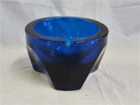 Mid Century Viking Glass Blue Tripod Orb Ashtray