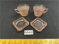 Pink Depression Glass Ashtrays & Cups