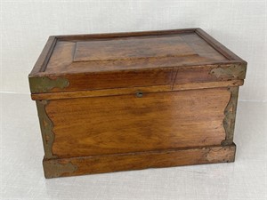 Antique Wooden Box W/ Brass Trim