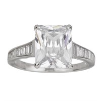 Decadence Sterling SIlver Rhodium Emerald Cut Ring