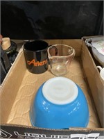 Ariens mug pyrex measuring cup and blue bowl
