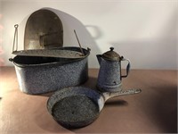 Enamel Roaster, pan, coffee pot