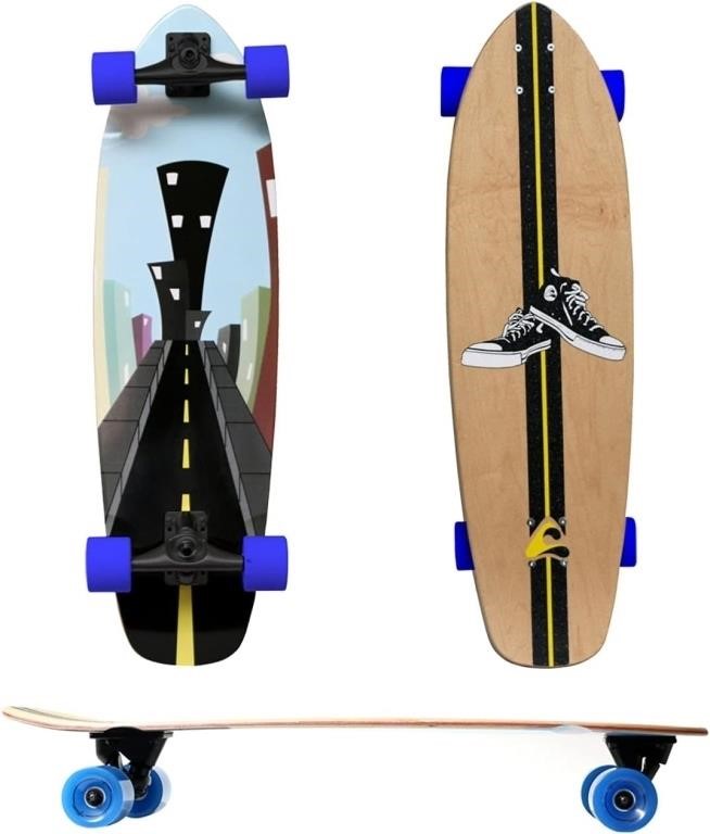 Abrazo 33" x 9.5" Cruiser Surf Skateboard with Car