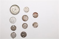 Group of 10 Coins, 1 Florin, 3x 1/4 Bolivar, 2x Th