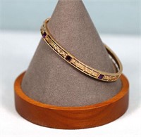 10K Gold & Amethyst Hinged Bangle Bracelet
