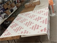 antique hand stitched red & white quilt 71" x 75"