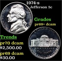 Proof 1974-s Jefferson Nickel 5c Grades GEM++ Proo