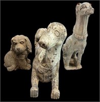 Lot: Three Dog Sculptures - Wood (2), Ceramic (1).