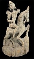 Southeast Asian Wood Sculpture - Man on Horseback.