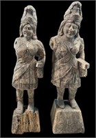 Pair: Native American Style Women Wooden Figures.