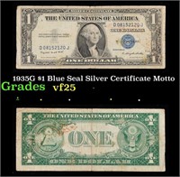 1935G $1 Blue Seal Silver Certificate Grades vf+ M