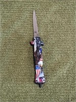 PATRIOTIC OUT THE FRONT AUTOMATIC KNIFE W/ SHEATH