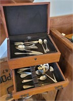 Gorham silverware chest with contents