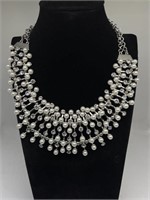 Silver Pearl Rhinestone Necklace & Earrings