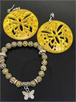 Yellow & Black Butterfly Earrings & Bracelet