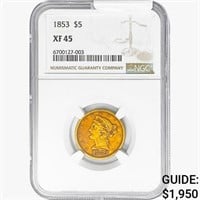 1853 $5 Gold Half Eagle NGC XF45