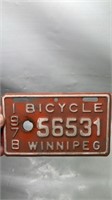 1978 Winnipeg Bicycle License Plate