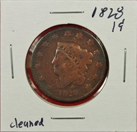1828 Coronet Head Large Cent G Cleaned