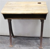 Antique School Desk with Cast Iron Legs & Frame