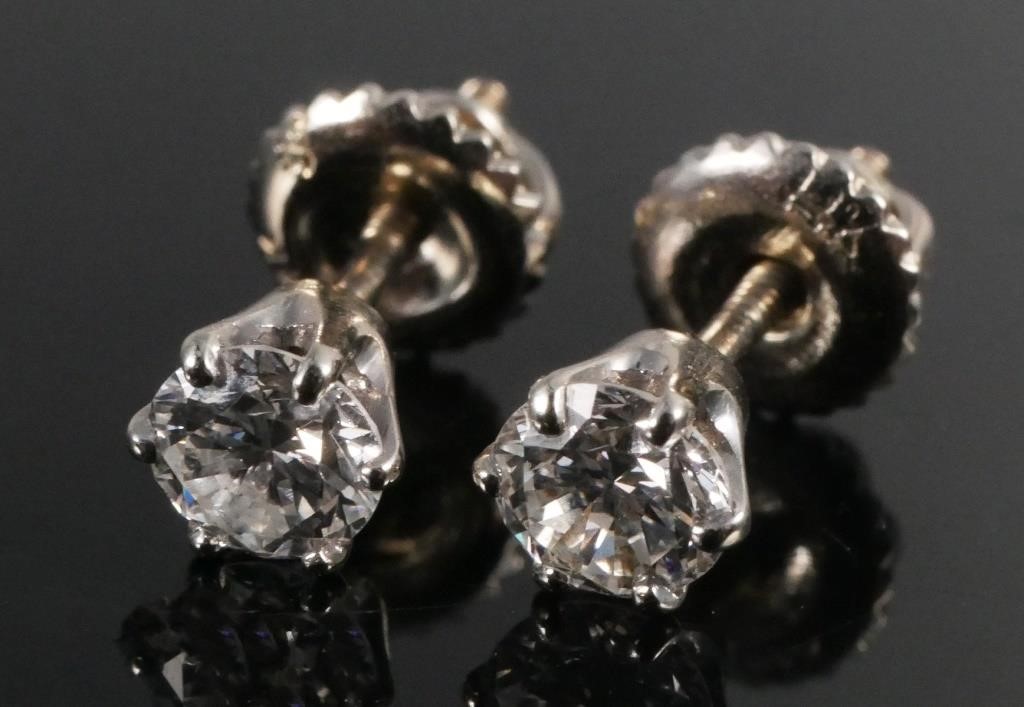 Diamond Solitaire 14K Earrings, 30pt Each