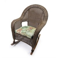 B5680  Jordan Mfg Green Leaves Tufted Wicker Cushi