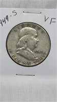 Of) 1949-s Franklin half dollar VF condition