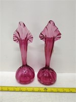 pair of cranberry vases 11"
