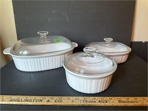 3 Casserole dishes with lids