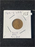 Rare Key Date 1909-S  VDB Wheat Cent  Fine Grade