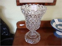 Heavy Victorian cut glass pedestal vase.