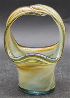 (KC) Blown Glass Swirl Basket. 6 inch