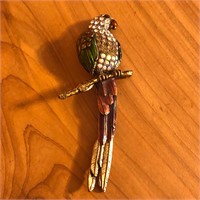 Enamel & Rhinestone Articulated Bird Brooch Pin