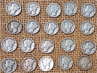 20 ASSORTED MERCURY SILVER DIMES US COINS