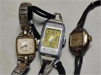 Watches Lot Of 3 Ladies Bulova 10K / Elgin Vtg