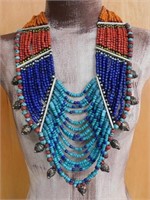 ORNATE AFRICAN TRADE BEAD NECKLACE ROCK STONE LAPI