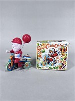 Santa Claus Cycle Tin Litho Wind-Up Toy w/ Box