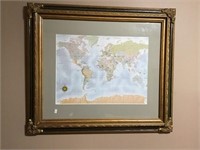 World Map Framed 25x29