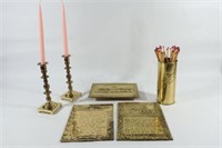 Brass Embossed Plaques, Candle Sticks,Match Holder