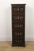 CARVED GALLERY CHEST WITH FIVE DRAWERS