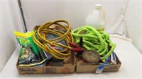 pocket hose, jumper cables, shop items