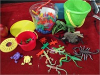 Buckets of Toy Critters and Jumping Frogs