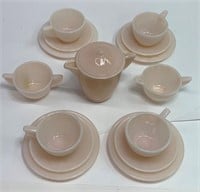 Akro Agate Pink Glass Child's Tea Set