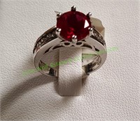 Sterling Silver Ruby Round Cut CZ Ring